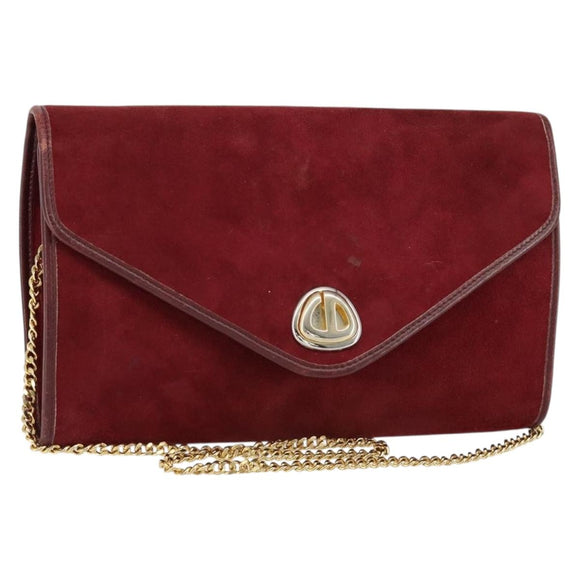 Christian Dior Chain Shoulder Bag Suede Bordeaux Gold Auth bs30368