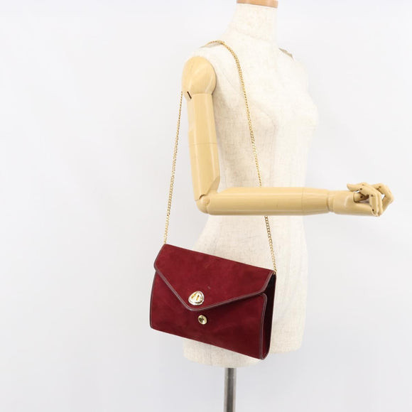 Christian Dior Chain Shoulder Bag Suede Bordeaux Gold Auth bs30368