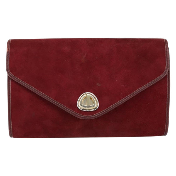 Christian Dior Chain Shoulder Bag Suede Bordeaux Gold Auth bs30368