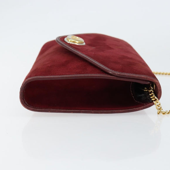 Christian Dior Chain Shoulder Bag Suede Bordeaux Gold Auth bs30368