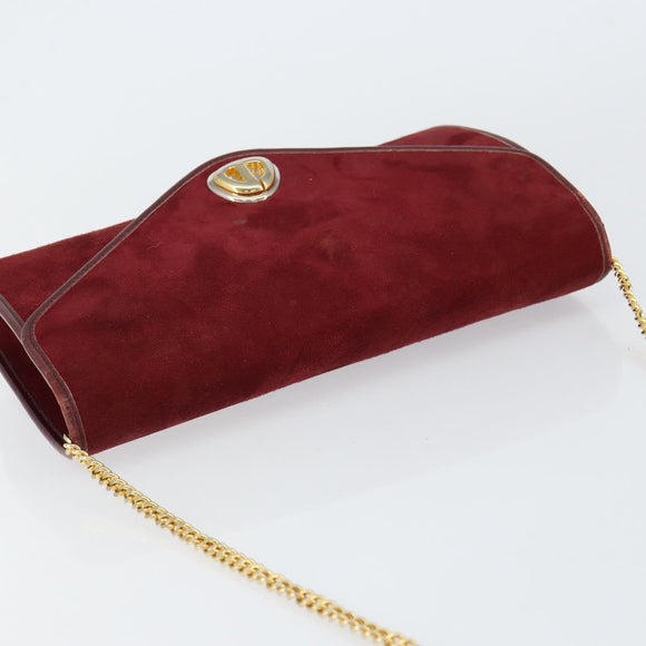 Christian Dior Chain Shoulder Bag Suede Bordeaux Gold Auth bs30368