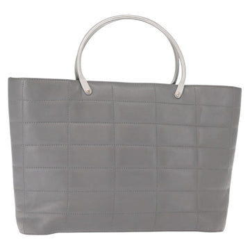 CHANEL Choco Bar Hand Bag Lamb Skin Gray Silver CC Auth bs30369
