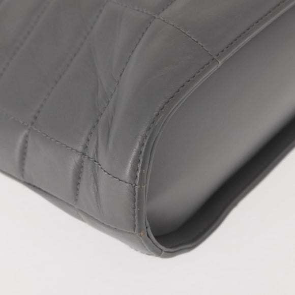 CHANEL Choco Bar Hand Bag Lamb Skin Gray Silver CC Auth bs30369