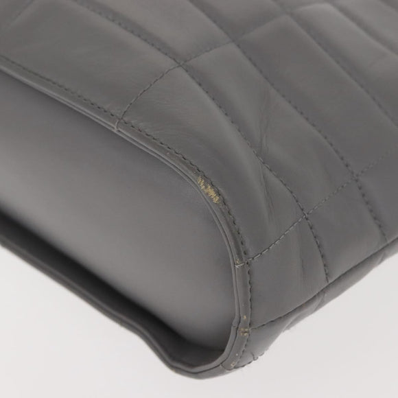 CHANEL Choco Bar Hand Bag Lamb Skin Gray Silver CC Auth bs30369