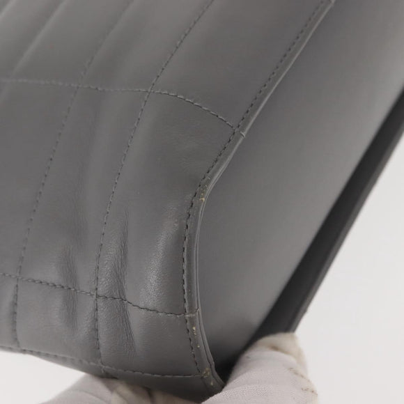 CHANEL Choco Bar Hand Bag Lamb Skin Gray Silver CC Auth bs30369