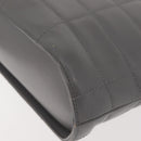 CHANEL Choco Bar Hand Bag Lamb Skin Gray Silver CC Auth bs30369-13