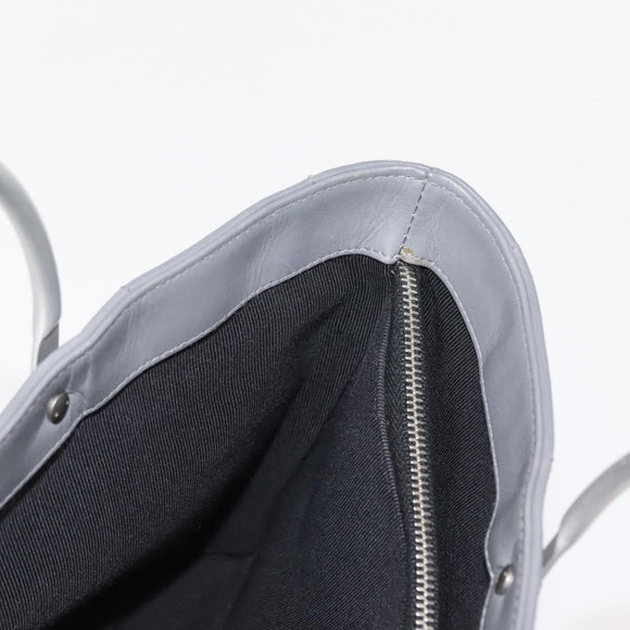 CHANEL Choco Bar Hand Bag Lamb Skin Gray Silver CC Auth bs30369