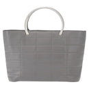 CHANEL Choco Bar Hand Bag Lamb Skin Gray Silver CC Auth bs30369-2