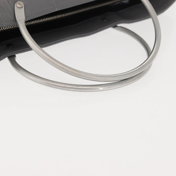 CHANEL Choco Bar Hand Bag Lamb Skin Gray Silver CC Auth bs30369