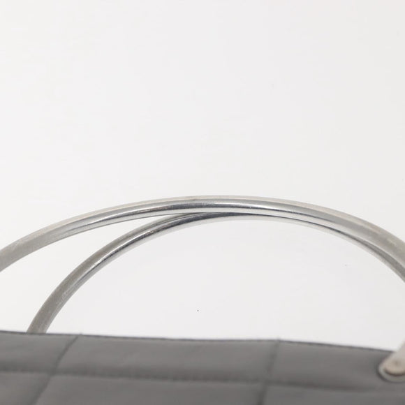 CHANEL Choco Bar Hand Bag Lamb Skin Gray Silver CC Auth bs30369