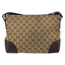 GUCCI GG Canvas Shoulder Bag Beige Silver 114273 Auth bs30370-2