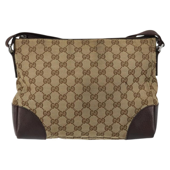 GUCCI GG Canvas Shoulder Bag Beige Silver 114273 Auth bs30370