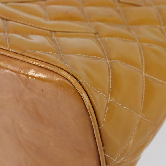 CHANEL Matelasse COCO Mark Tote Bag Patent leather Yellow Gold CC Auth bs30372