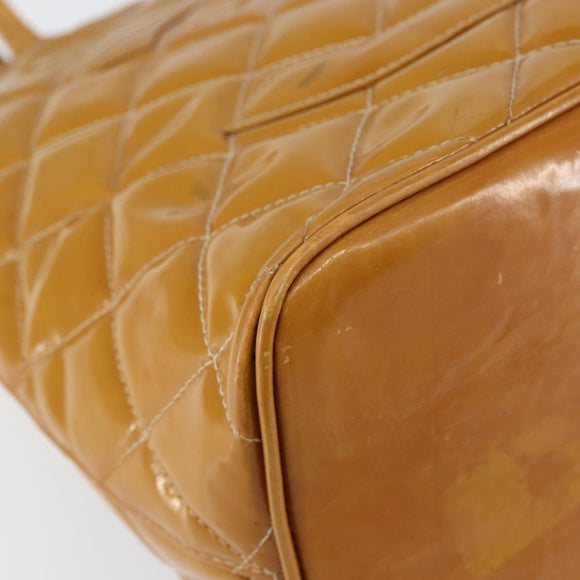 CHANEL Matelasse COCO Mark Tote Bag Patent leather Yellow Gold CC Auth bs30372