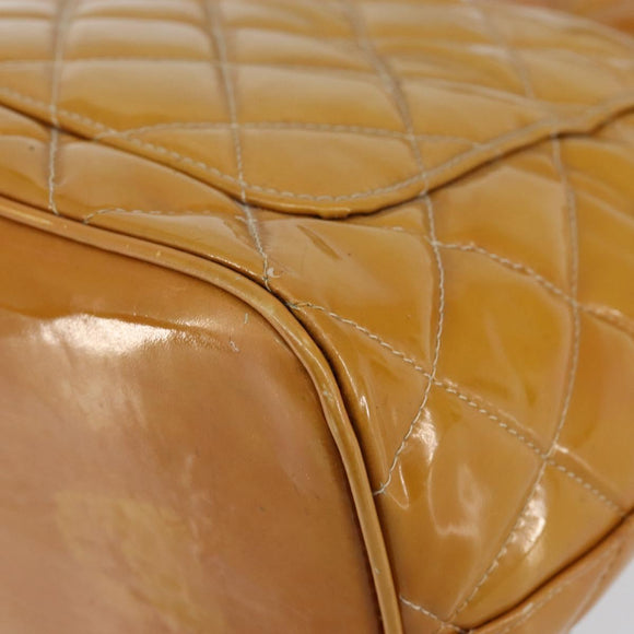 CHANEL Matelasse COCO Mark Tote Bag Patent leather Yellow Gold CC Auth bs30372