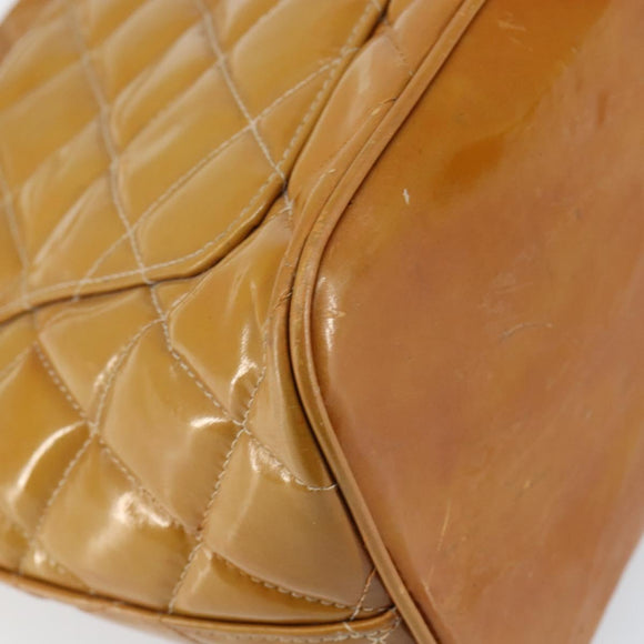 CHANEL Matelasse COCO Mark Tote Bag Patent leather Yellow Gold CC Auth bs30372