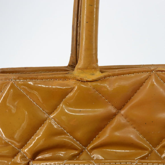 CHANEL Matelasse COCO Mark Tote Bag Patent leather Yellow Gold CC Auth bs30372