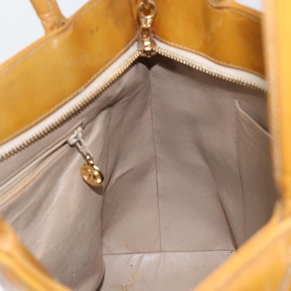 CHANEL Matelasse COCO Mark Tote Bag Patent leather Yellow Gold CC Auth bs30372