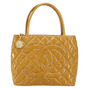 CHANEL Matelasse COCO Mark Tote Bag Patent leather Yellow Gold CC Auth bs30372-13