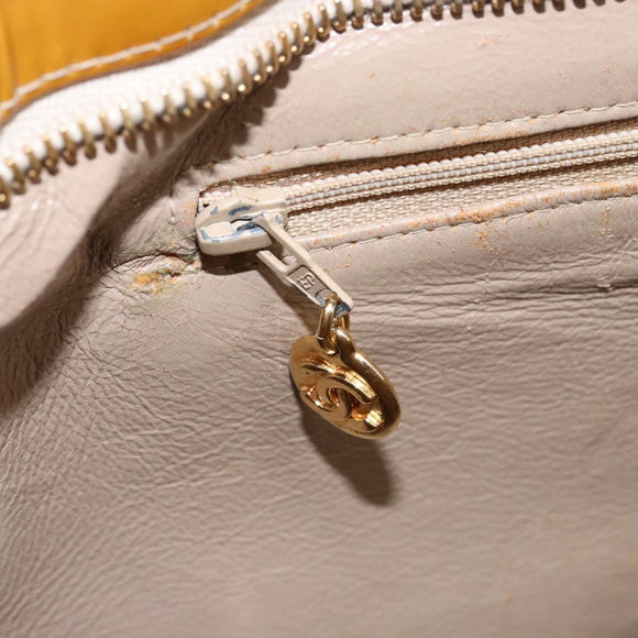 CHANEL Matelasse COCO Mark Tote Bag Patent leather Yellow Gold CC Auth bs30372