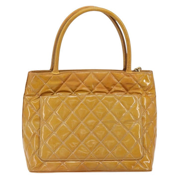 CHANEL Matelasse COCO Mark Tote Bag Patent leather Yellow Gold CC Auth bs30372 - 0