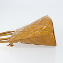 CHANEL Matelasse COCO Mark Tote Bag Patent leather Yellow Gold CC Auth bs30372-4