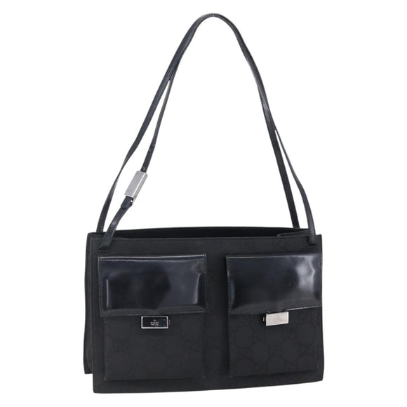 GUCCI GG Canvas Tote Bag Nylon Black Silver 001 3175 Auth bs30373