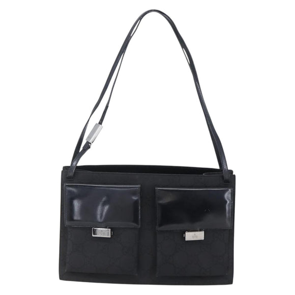 GUCCI GG Canvas Tote Bag Nylon Black Silver 001 3175 Auth bs30373