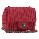 CHANEL Cloche Turn Lock Chain Flap Bag Lamb Skin Red Silver CC Auth bs30375-1
