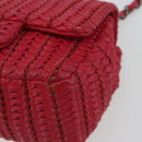 CHANEL Cloche Turn Lock Chain Flap Bag Lamb Skin Red Silver CC Auth bs30375-14