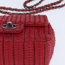 CHANEL Cloche Turn Lock Chain Flap Bag Lamb Skin Red Silver CC Auth bs30375-14
