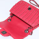 CHANEL Cloche Turn Lock Chain Flap Bag Lamb Skin Red Silver CC Auth bs30375-18