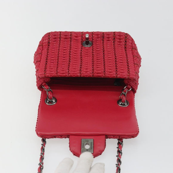 CHANEL Cloche Turn Lock Chain Flap Bag Lamb Skin Red Silver CC Auth bs30375