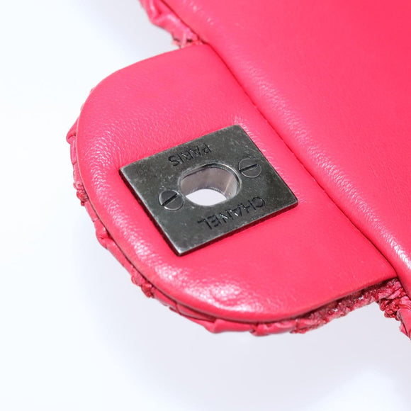 CHANEL Cloche Turn Lock Chain Flap Bag Lamb Skin Red Silver CC Auth bs30375