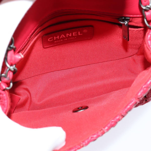 CHANEL Cloche Turn Lock Chain Flap Bag Lamb Skin Red Silver CC Auth bs30375