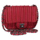 CHANEL Cloche Turn Lock Chain Flap Bag Lamb Skin Red Silver CC Auth bs30375-1