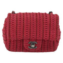 CHANEL Cloche Turn Lock Chain Flap Bag Lamb Skin Red Silver CC Auth bs30375-13