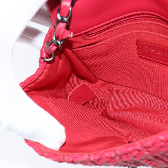 CHANEL Cloche Turn Lock Chain Flap Bag Lamb Skin Red Silver CC Auth bs30375