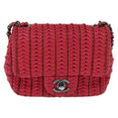 CHANEL Cloche Turn Lock Chain Flap Bag Lamb Skin Red Silver CC Auth bs30375-13