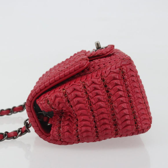 CHANEL Cloche Turn Lock Chain Flap Bag Lamb Skin Red Silver CC Auth bs30375