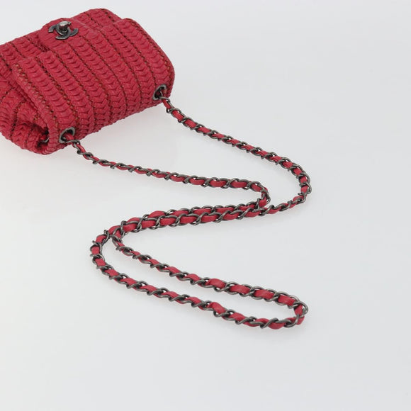 CHANEL Cloche Turn Lock Chain Flap Bag Lamb Skin Red Silver CC Auth bs30375