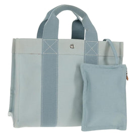 HERMES Bora Bora PM Tote Bag Canvas Light Blue Silver Auth bs30377