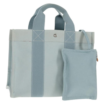 HERMES Bora Bora PM Tote Bag Canvas Light Blue Silver Auth bs30377