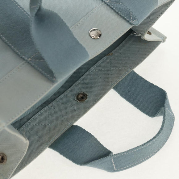 HERMES Bora Bora PM Tote Bag Canvas Light Blue Silver Auth bs30377
