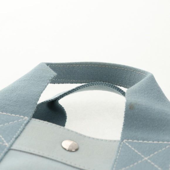 HERMES Bora Bora PM Tote Bag Canvas Light Blue Silver Auth bs30377