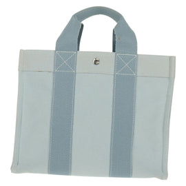 HERMES Bora Bora PM Tote Bag Canvas Light Blue Silver Auth bs30377 - 0