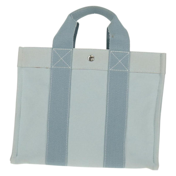 HERMES Bora Bora PM Tote Bag Canvas Light Blue Silver Auth bs30377