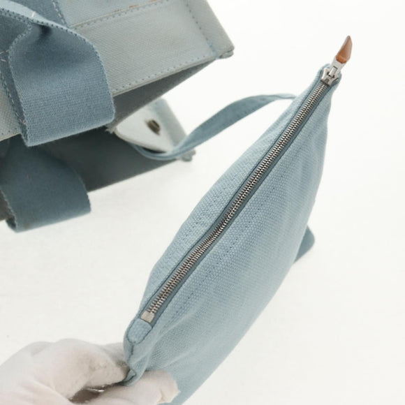 HERMES Bora Bora PM Tote Bag Canvas Light Blue Silver Auth bs30377