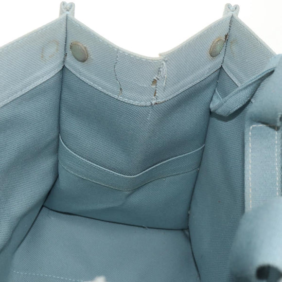 HERMES Bora Bora PM Tote Bag Canvas Light Blue Silver Auth bs30377