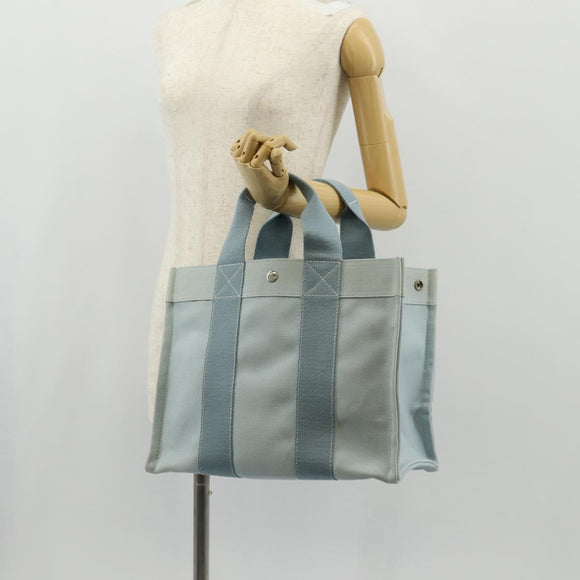 HERMES Bora Bora PM Tote Bag Canvas Light Blue Silver Auth bs30377